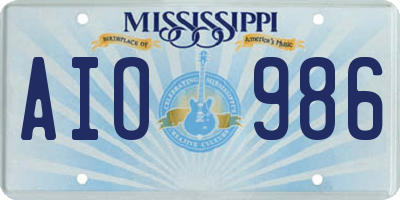 MS license plate AIO986