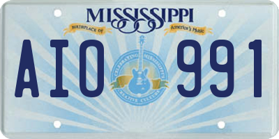 MS license plate AIO991