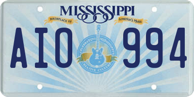 MS license plate AIO994
