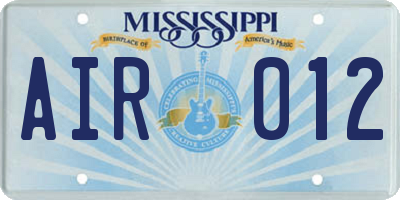 MS license plate AIR012