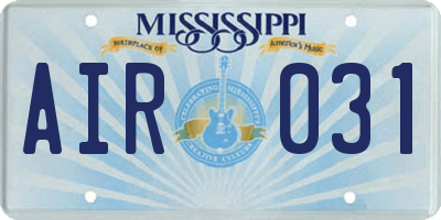 MS license plate AIR031