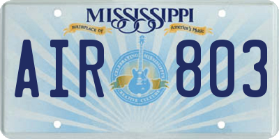 MS license plate AIR803