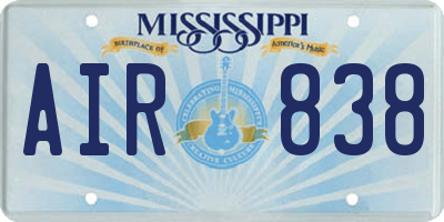 MS license plate AIR838