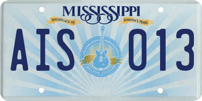 MS license plate AIS013