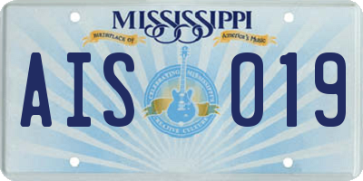 MS license plate AIS019