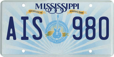 MS license plate AIS980