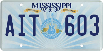 MS license plate AIT603