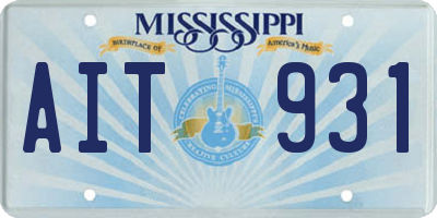 MS license plate AIT931