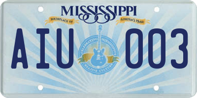 MS license plate AIU003