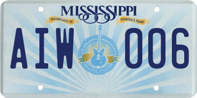 MS license plate AIW006