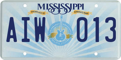 MS license plate AIW013