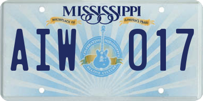MS license plate AIW017