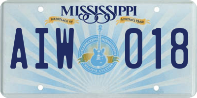 MS license plate AIW018