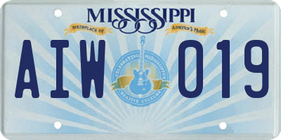 MS license plate AIW019