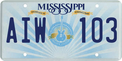 MS license plate AIW103