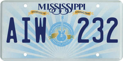 MS license plate AIW232