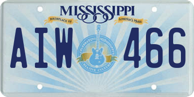 MS license plate AIW466