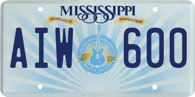MS license plate AIW600