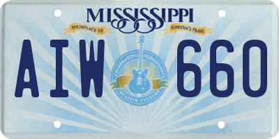 MS license plate AIW660