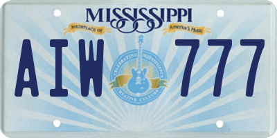 MS license plate AIW777
