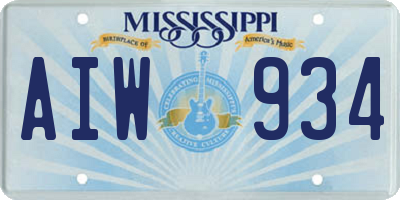 MS license plate AIW934
