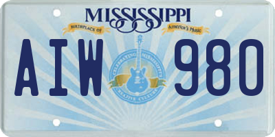 MS license plate AIW980