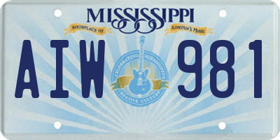 MS license plate AIW981