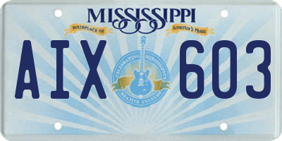 MS license plate AIX603