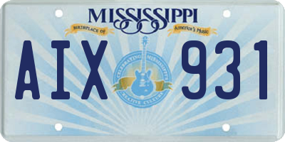 MS license plate AIX931