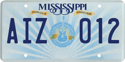 MS license plate AIZ012