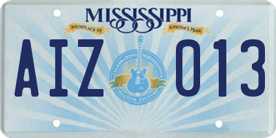 MS license plate AIZ013