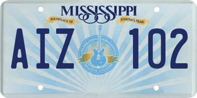 MS license plate AIZ102