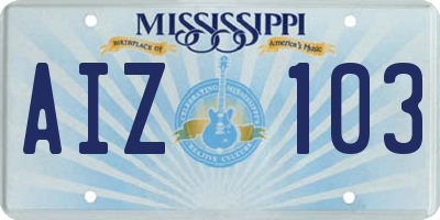 MS license plate AIZ103