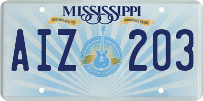 MS license plate AIZ203