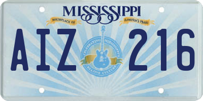 MS license plate AIZ216