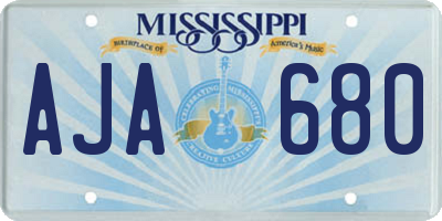MS license plate AJA680