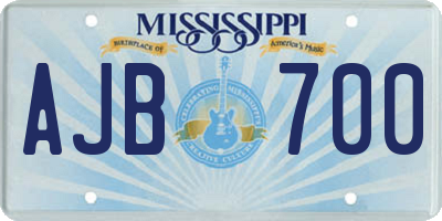 MS license plate AJB700