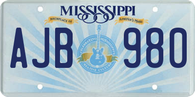 MS license plate AJB980