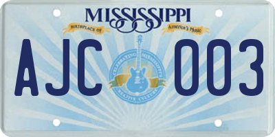 MS license plate AJC003