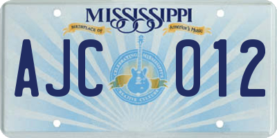 MS license plate AJC012