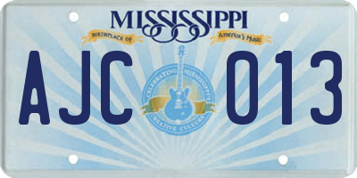 MS license plate AJC013