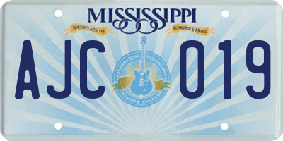 MS license plate AJC019