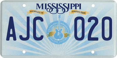 MS license plate AJC020