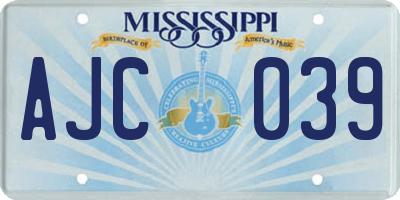 MS license plate AJC039