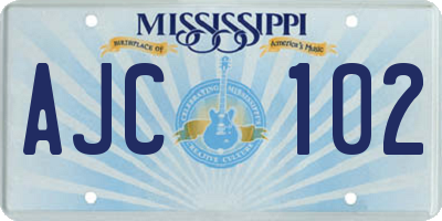 MS license plate AJC102