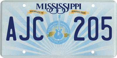 MS license plate AJC205