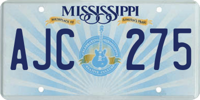 MS license plate AJC275