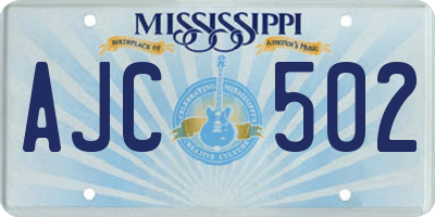 MS license plate AJC502