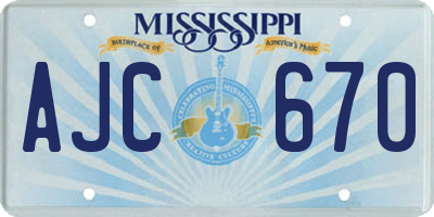 MS license plate AJC670