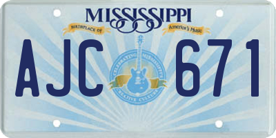 MS license plate AJC671